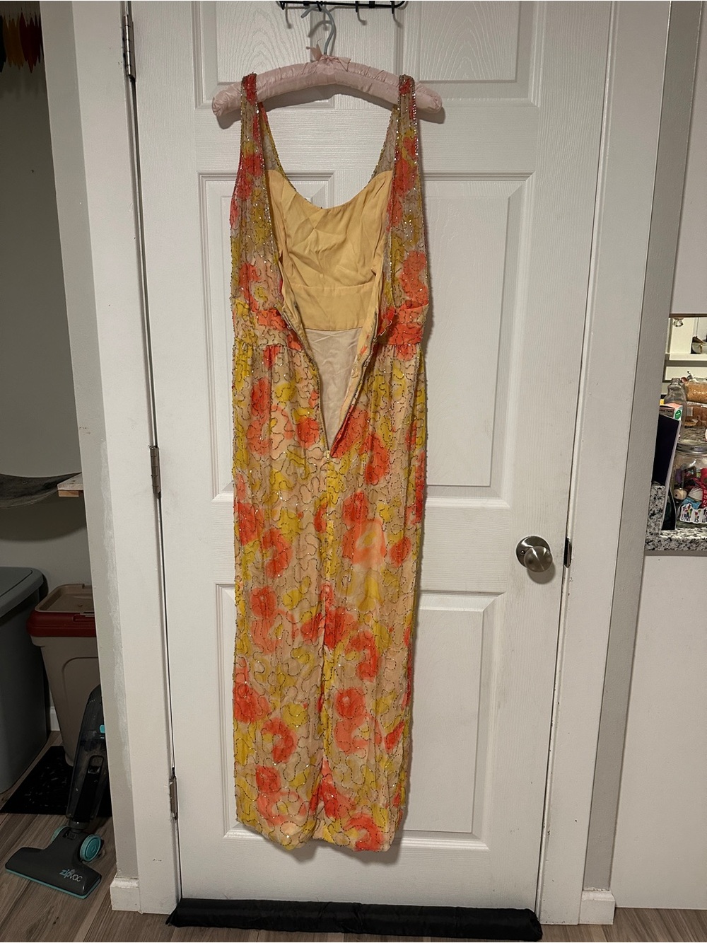 Vintage John Hogan Beaded Silk Dress La Jolla Floral Sequin Maxi Slip Dress - Picture 2 of 5
